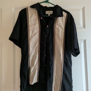 Men's Black and Cream Casual Button Down Shirt